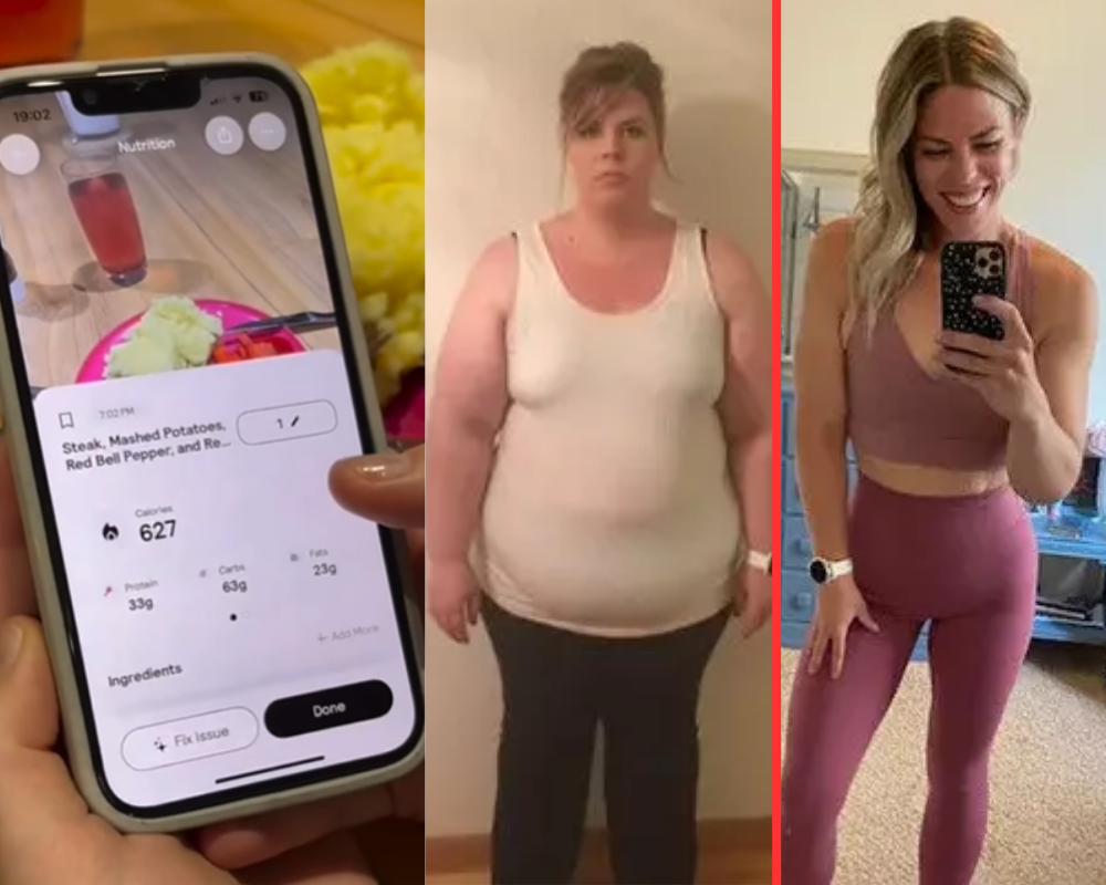 Person checking dramatic weight-loss progress in an app
